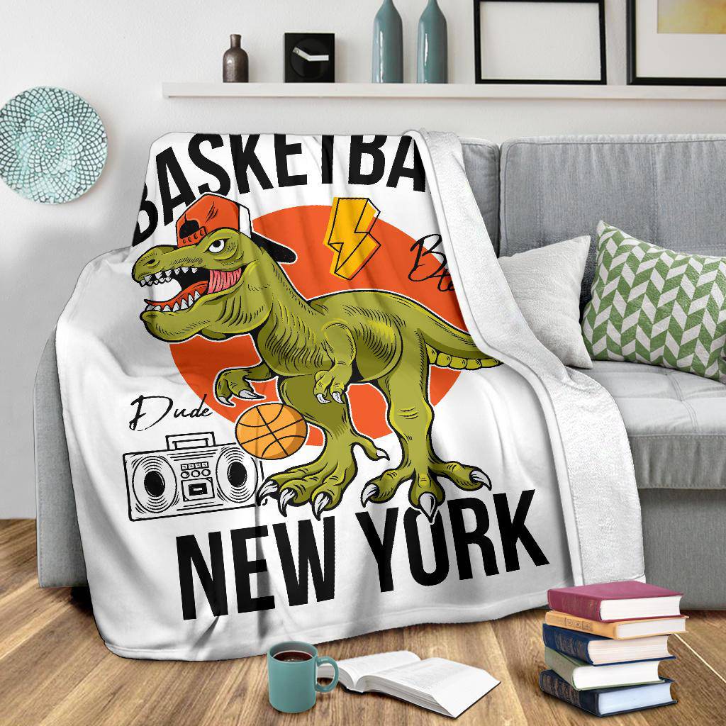 Basketball T-rex Dinosaur New York Team Premium Blanket - Top Content | POD Collection | Free Shipping