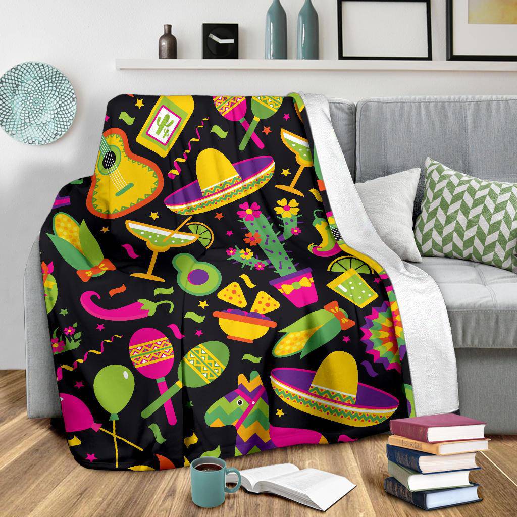 Mexican Elements, Tacos Sombrero Guitar Premium Blanket - Top Content | POD Collection | Free Shipping