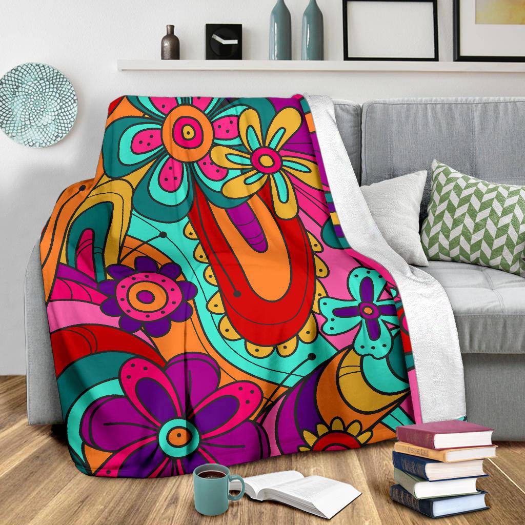 Hand Draw Flat Colourful Background Flowers Premium Blanket - Top Content | POD Collection | Free Shipping