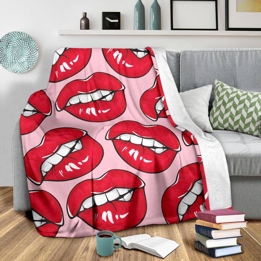 Sexy Red Lips Seamless Pattern Fashion Cartoon Premium Blanket - Top Content | POD Collection | Free Shipping