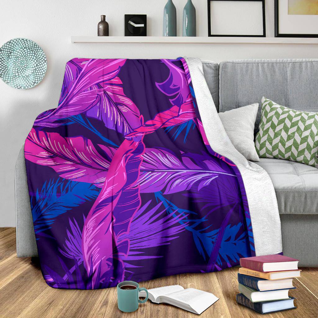 Pink Purple Banana Leaves Palm Tree Premium Blanket - Top Content | POD Collection | Free Shipping