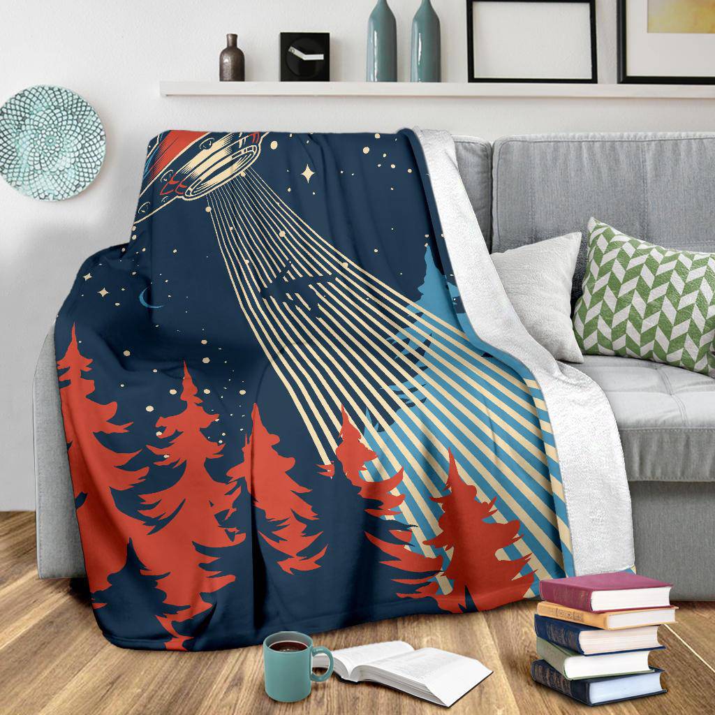 UFO Man Abduction Alien Space Ship Night Premium Blanket - Top Content | POD Collection | Free Shipping