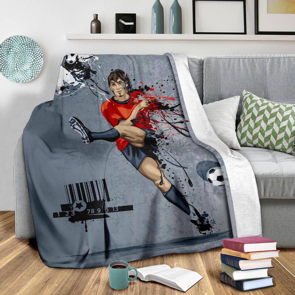 Pro Football Player Kicking Ball Cartoon Premium Blanket - Top Content | POD Collection | Free Shipping