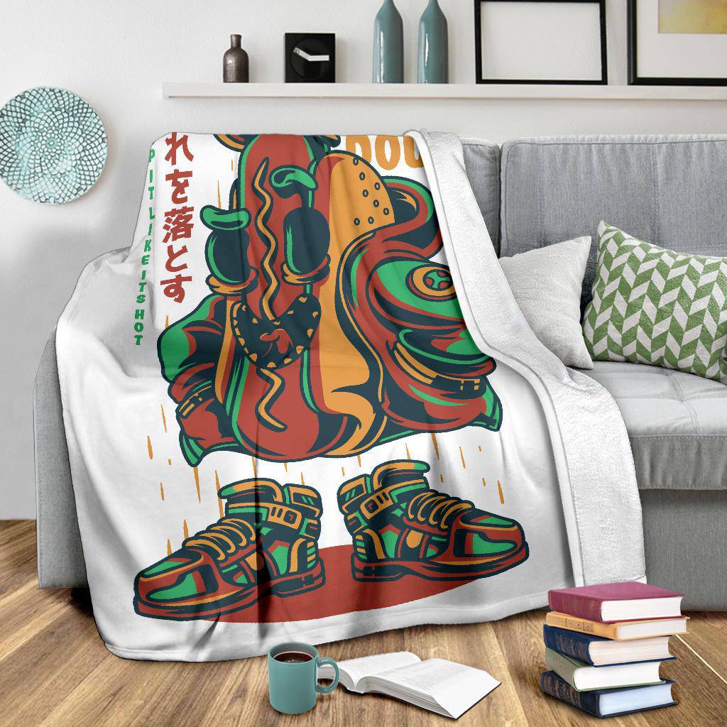 Hot Dog Funny Cartoon Figure Premium Blanket, Japanese Art - Top Content | POD Collection | Free Shipping