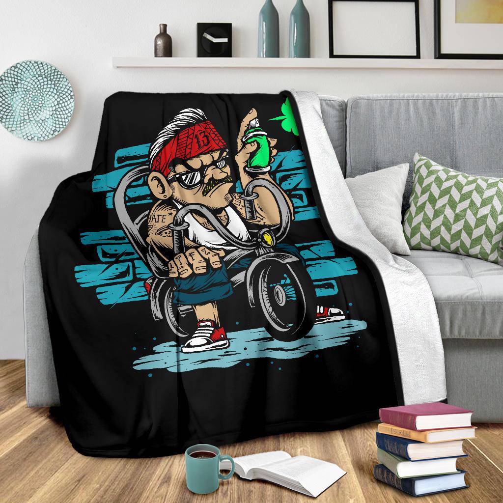 Bicycle Gangster Cool Hand Drawn Graffiti Illustration Premium Blanket - Top Content | POD Collection | Free Shipping