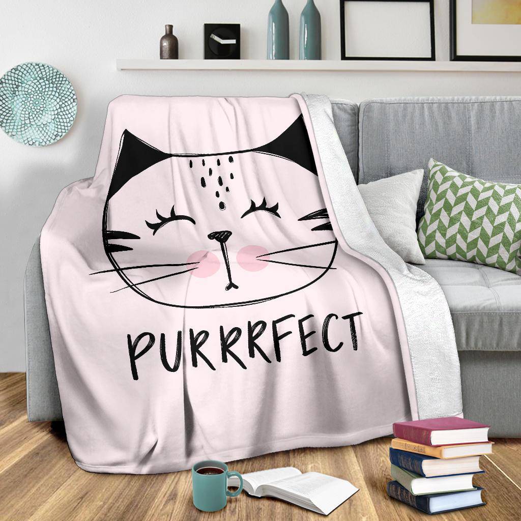 Purrrfect Cute Cat Drawing Illustration Premium Blanket - Top Content | POD Collection | Free Shipping