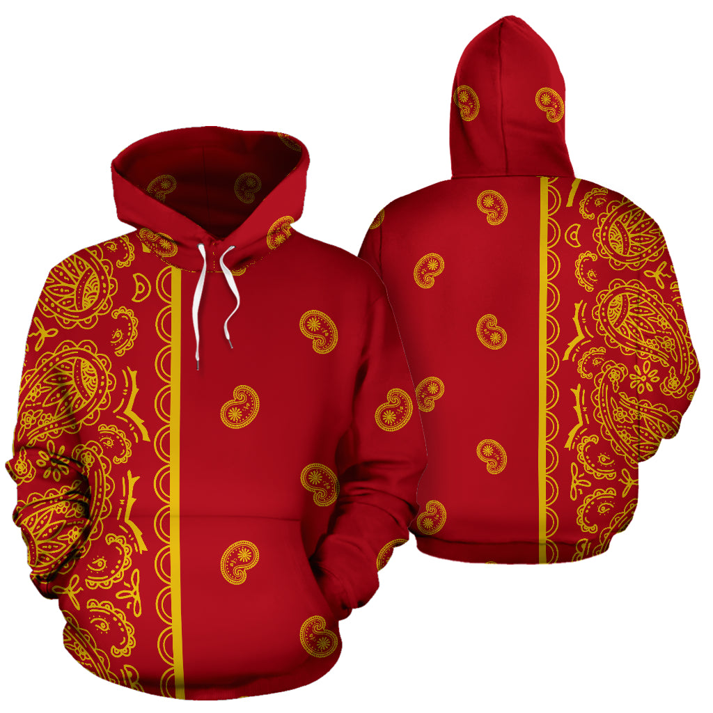 Red and Gold Bandana Asymmetrical Pullover Hoodie