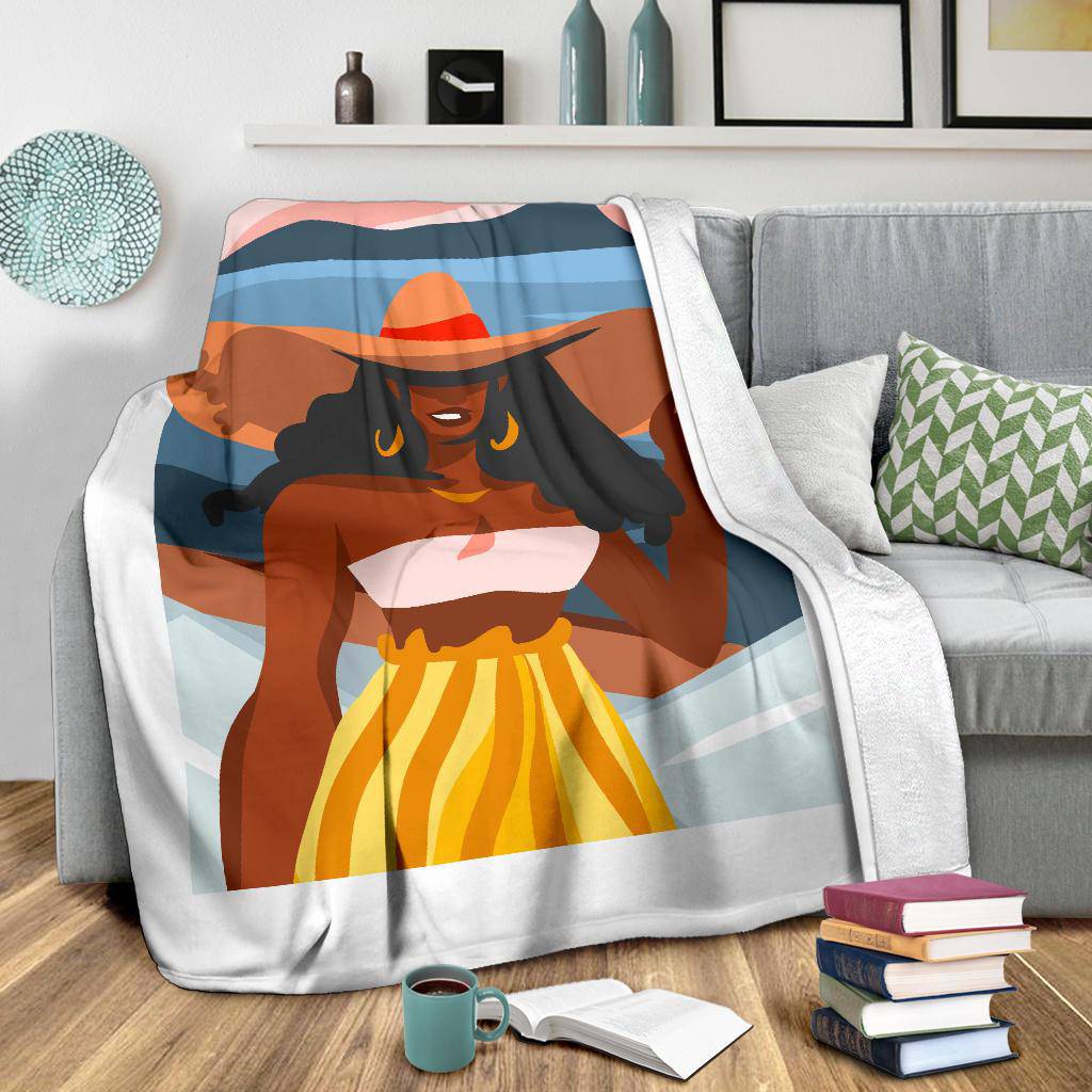 Hand Drawn Cartoon, Happy Woman, Summer Premium Blanket - Top Content | POD Collection | Free Shipping