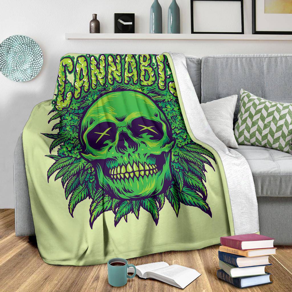 Cannabis Skull. Weed Plant Funny Cartoon Premium Blanket - Top Content | POD Collection | Free Shipping