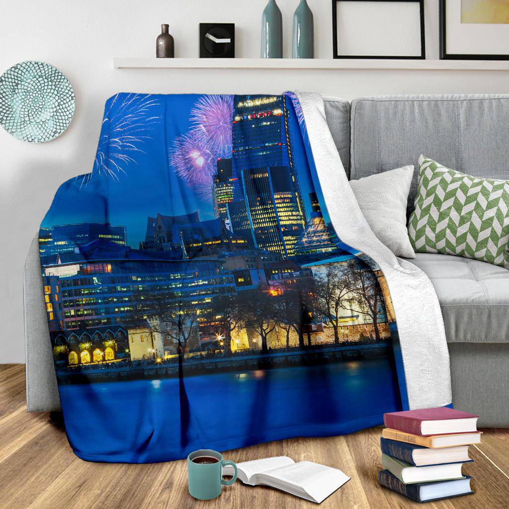 London Skyline Night Fireworks City Lights Travel Premium Blanket - Top Content | POD Collection | Free Shipping