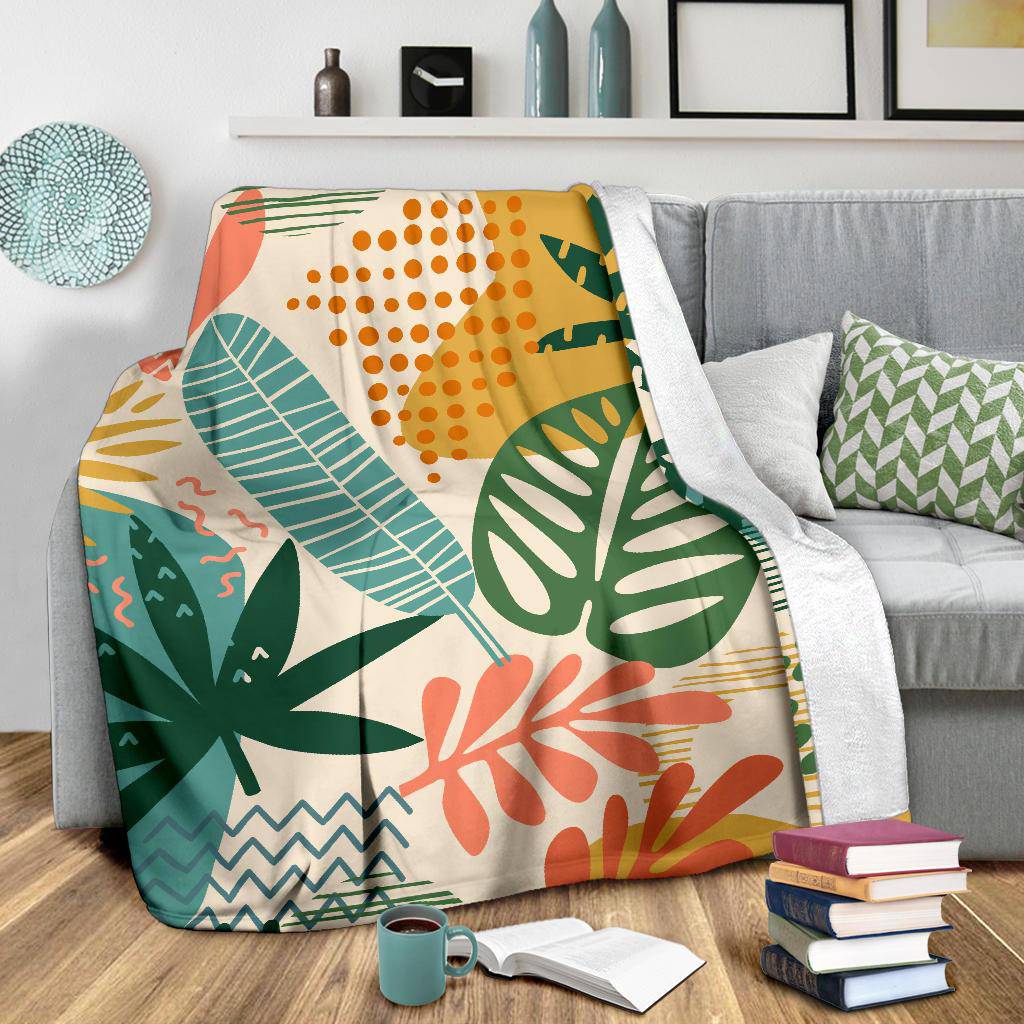 Tropical Leaves Nature Hand Drawn Premium Blanket - Top Content | POD Collection | Free Shipping