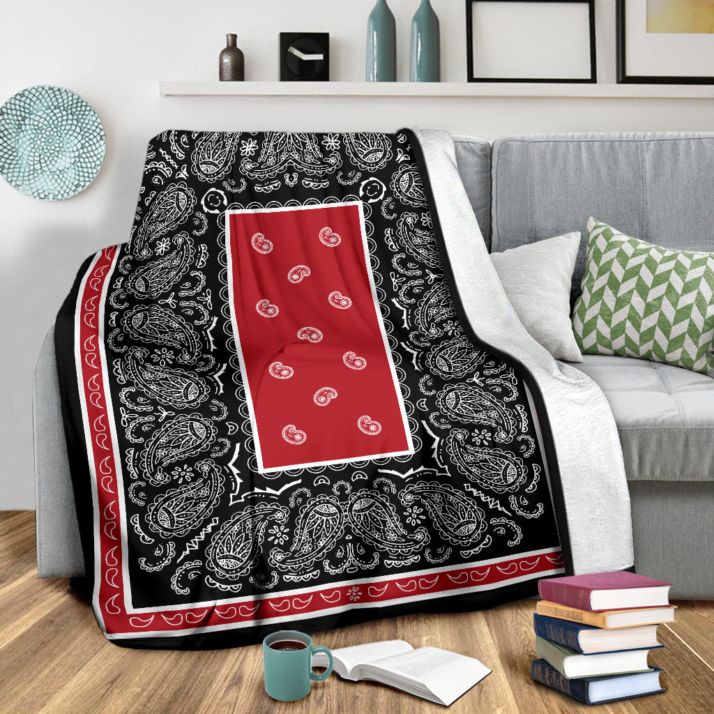 Ultra Plush Red and Black Bandana Blanket