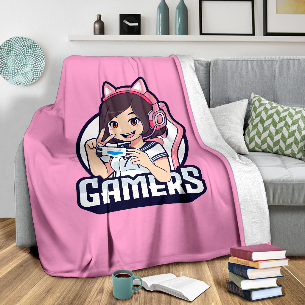 Gamers Cat Girl Pink Blanket