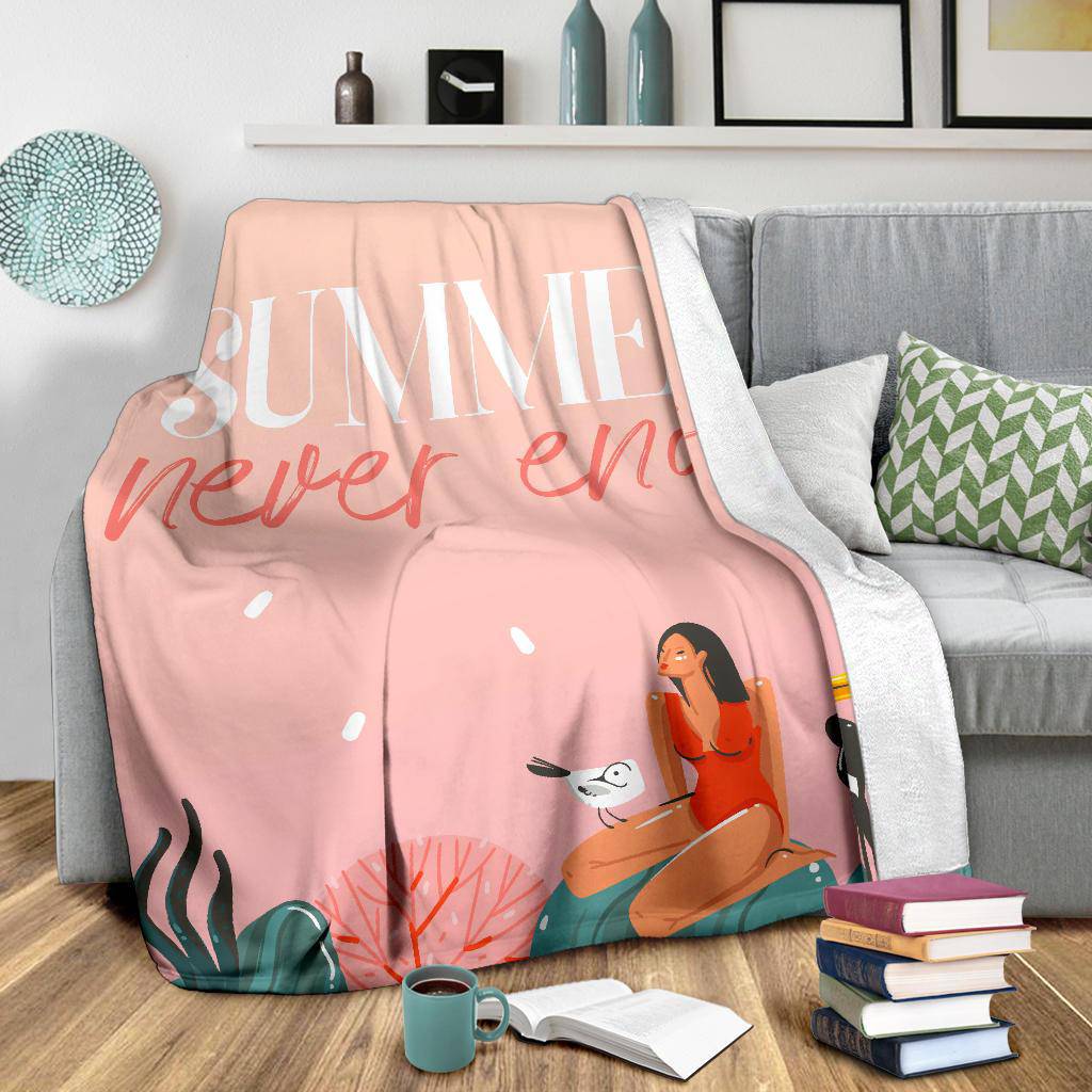 Hand Drawn Premium Blanket, Summer Never Ends - Top Content | POD Collection | Free Shipping