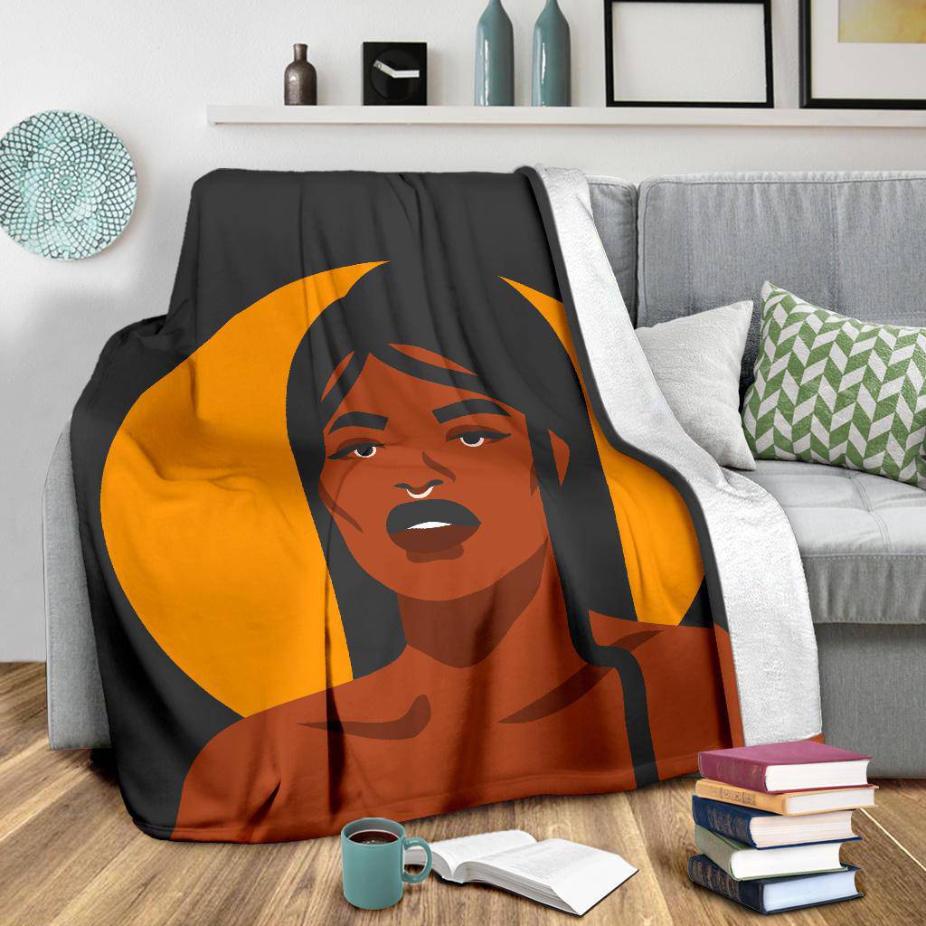 Hand Drawn Ethnic Tribal Woman Golden Moon Premium Blanket - Top Content | POD Collection | Free Shipping