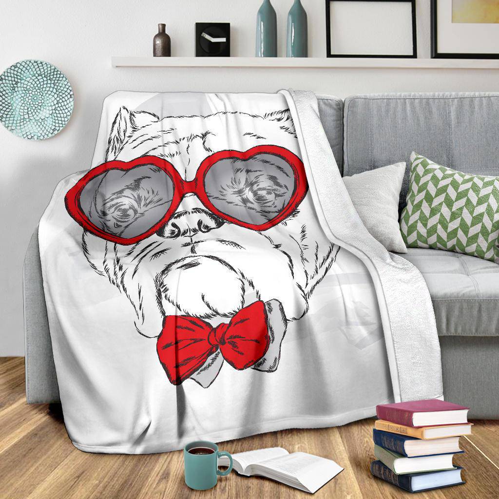 French Bulldog with Heart Sunglasses Valentine day Premium Blanket - Top Content | POD Collection | Free Shipping