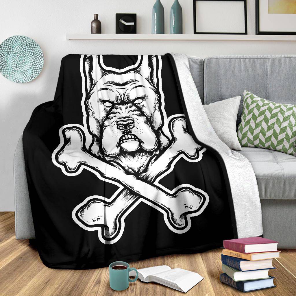 Illustration of Pitbull Dog Head Bones Premium Blanket - Top Content | POD Collection | Free Shipping