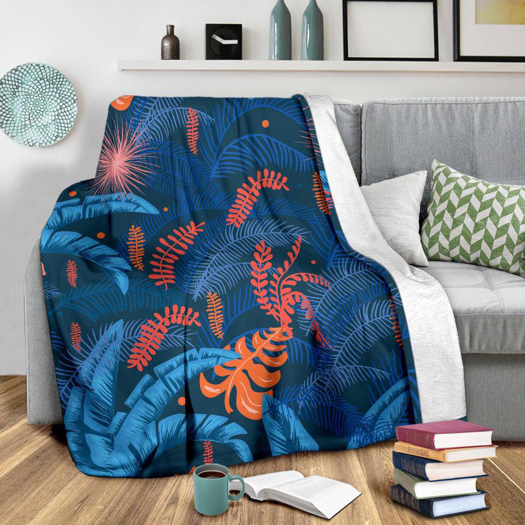 Blue Jungle Leaves Pattern Premium Blanket - Top Content | POD Collection | Free Shipping