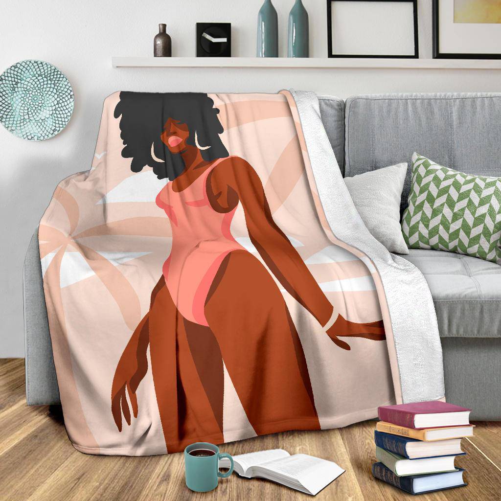 Hand Drawn Afro American Woman Bikini Beach Palms Premium Blanket - Top Content | POD Collection | Free Shipping