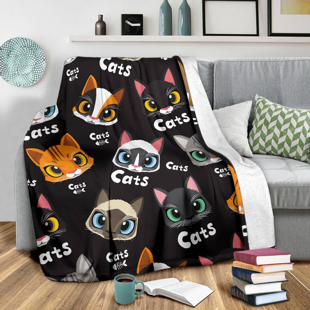 Cute Beautiful Cats Pattern Cartoon Style Drawing Premium Blanket - Top Content | POD Collection | Free Shipping