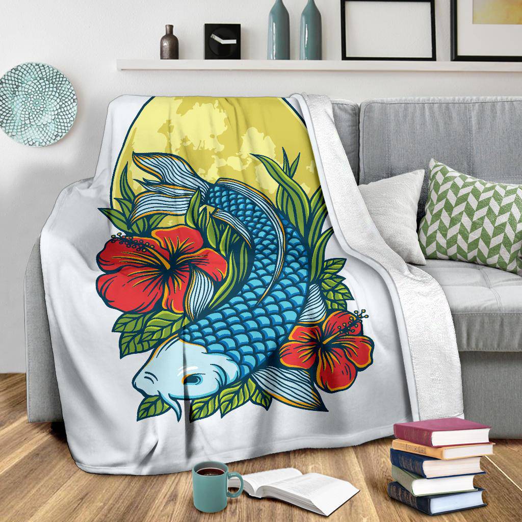 Koi Fish Moon Artwork Beautiful Illustration Premium Blanket - Top Content | POD Collection | Free Shipping