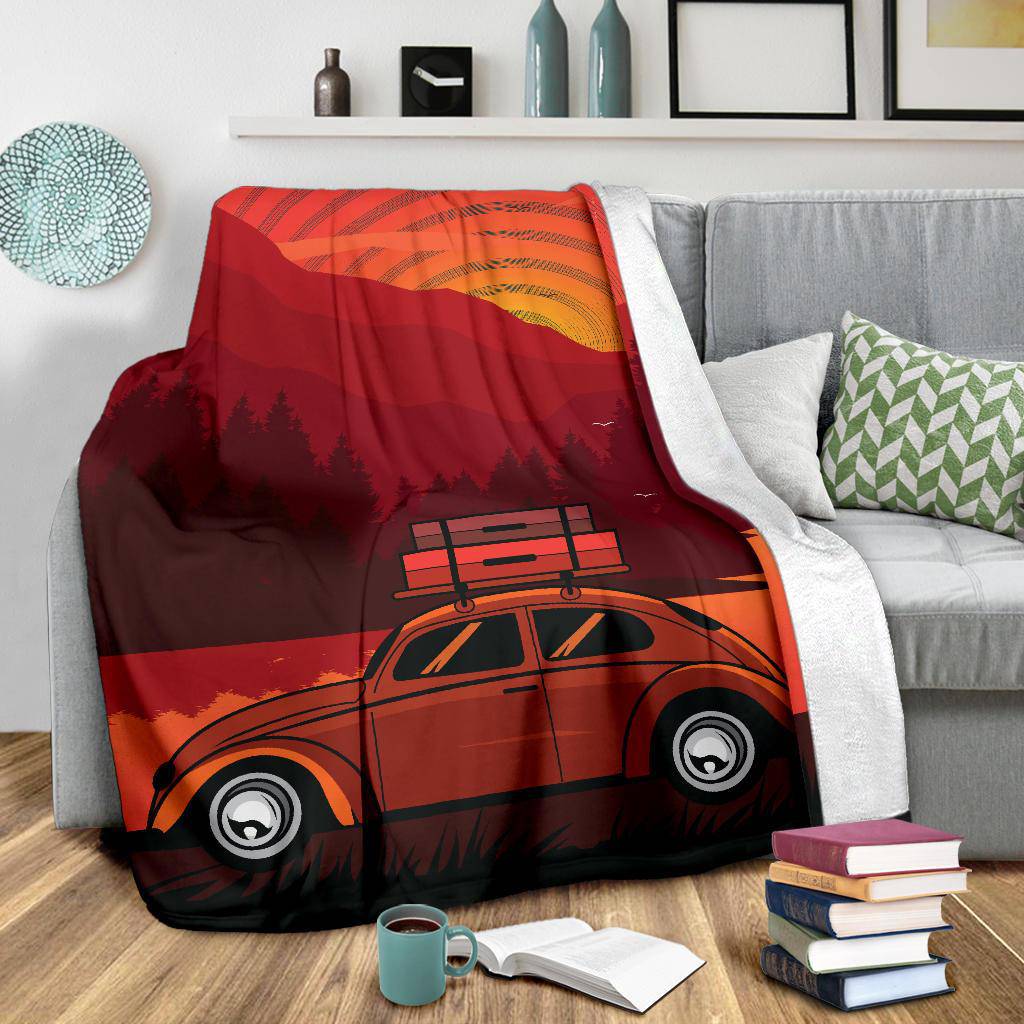 Classic Car Adventure Sunset Cartoon Premium Blanket - Top Content | POD Collection | Free Shipping