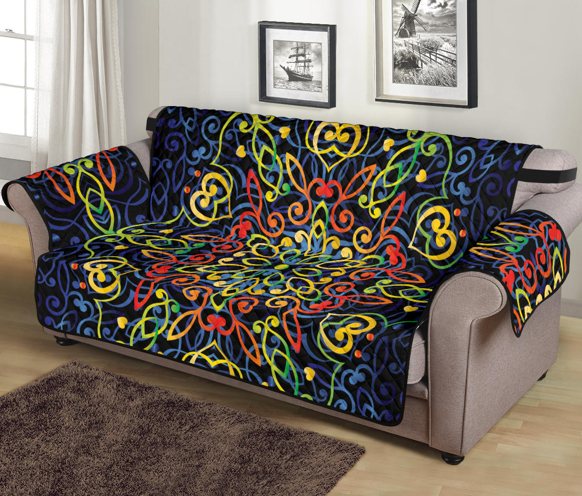 Glowing Rasta Mandala 70'' Sofa Protector