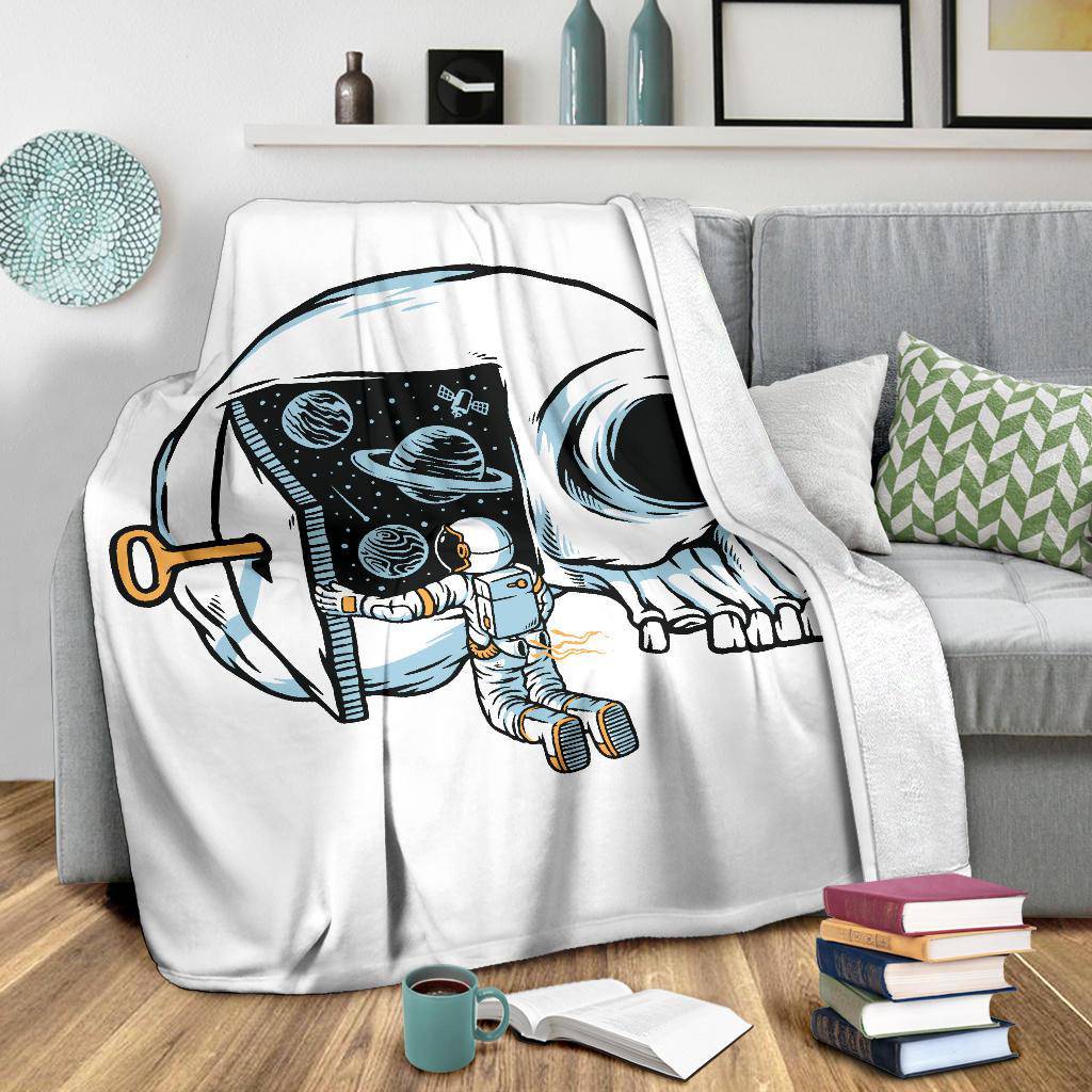 Premium Blanket Skull Astronaut Opening Universe Door - Top Content | POD Collection | Free Shipping