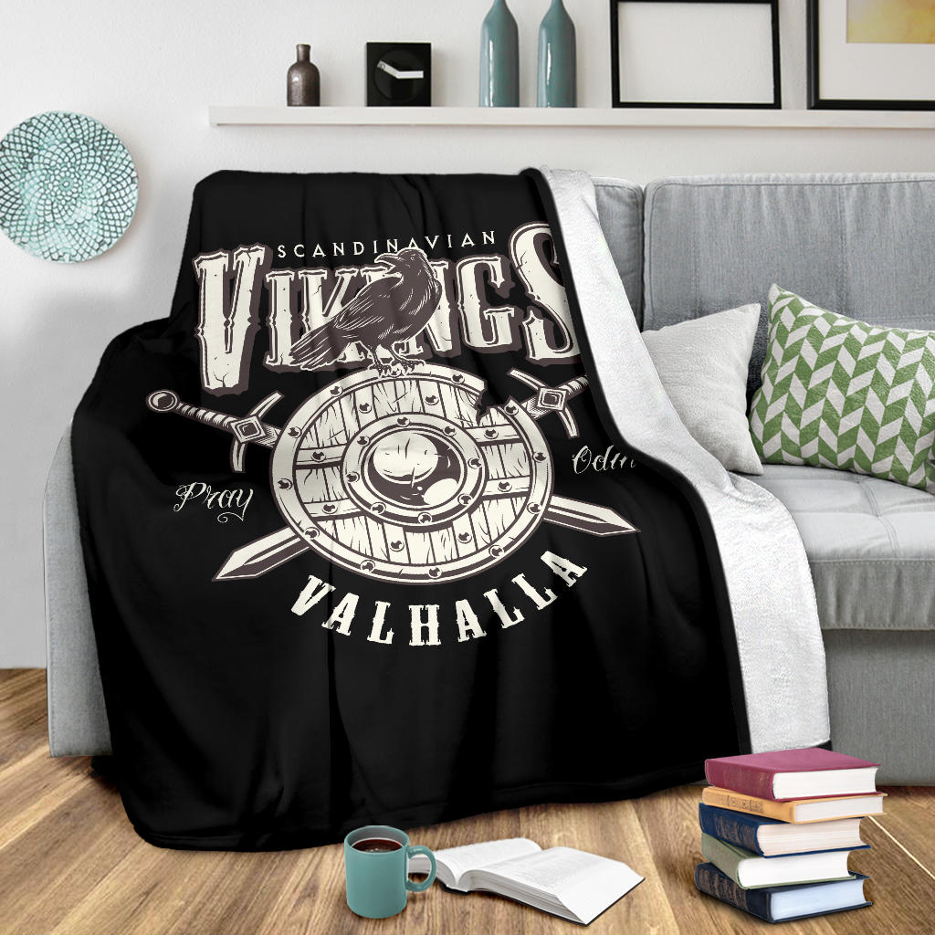 Raven Viking Blanket, Valhalla Throw Blanket