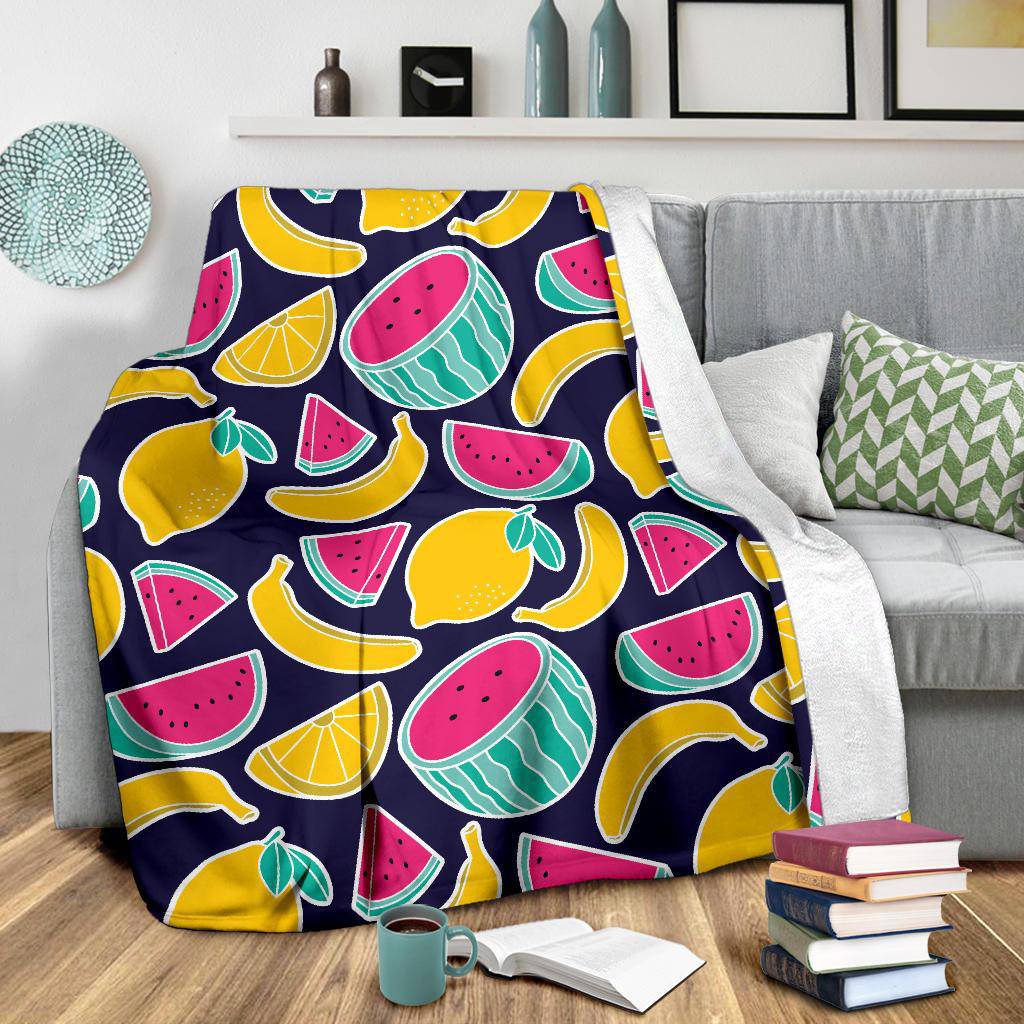 Fruits Banana Watermelon Lemon Colourful Pattern Premium Blanket - Top Content | POD Collection | Free Shipping