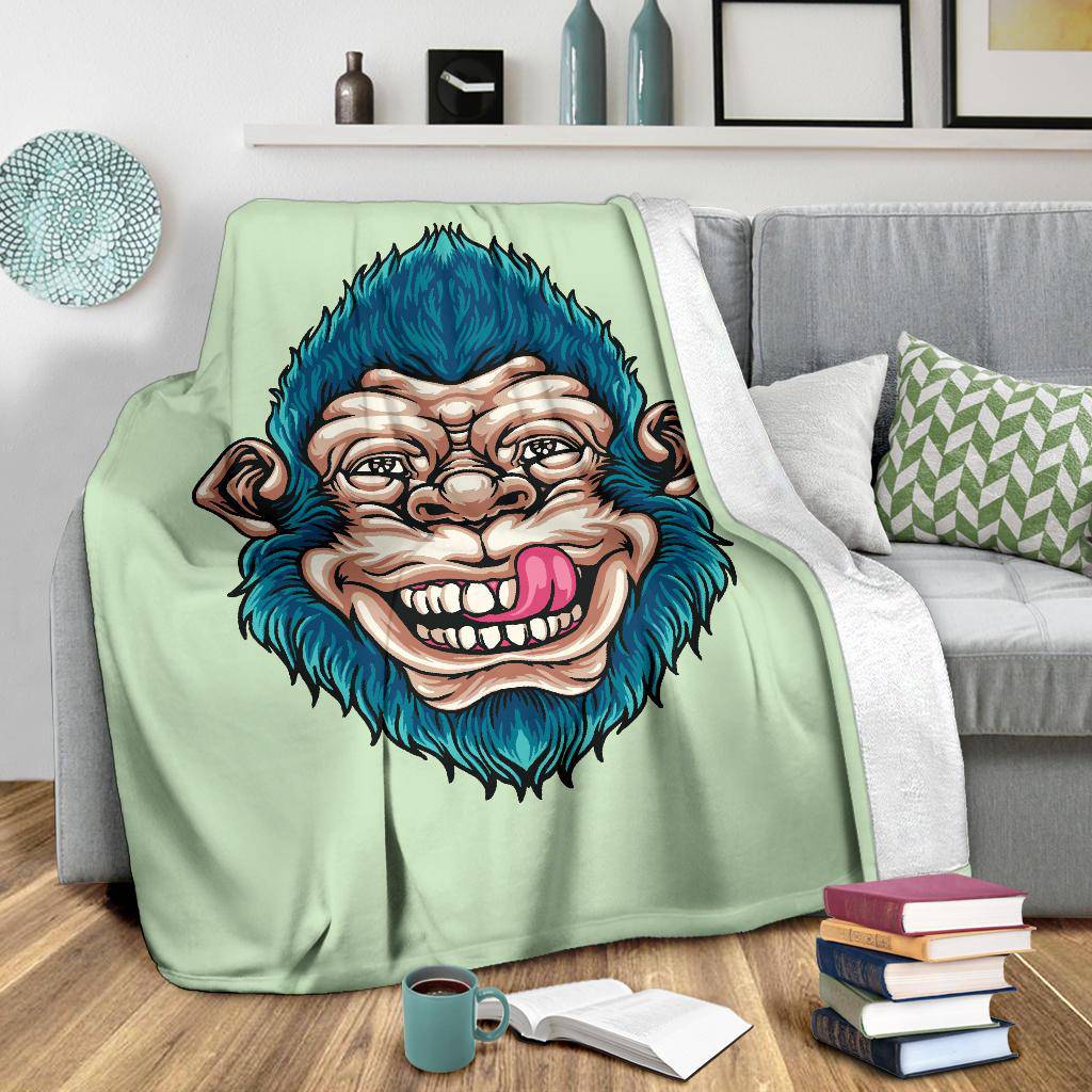 Funny Monkey Head Premium Blanket, Cool Cartoon Vector Illustration - Top Content | POD Collection | Free Shipping