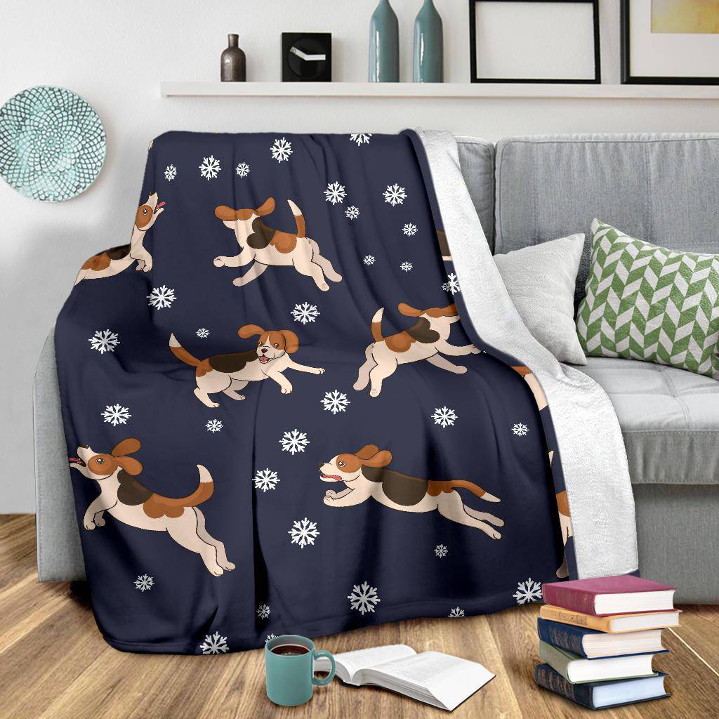 Beagle Dog Seamless Background Premium Blanket, Snowflakes Cartoon Drawing - Top Content | POD Collection | Free Shipping