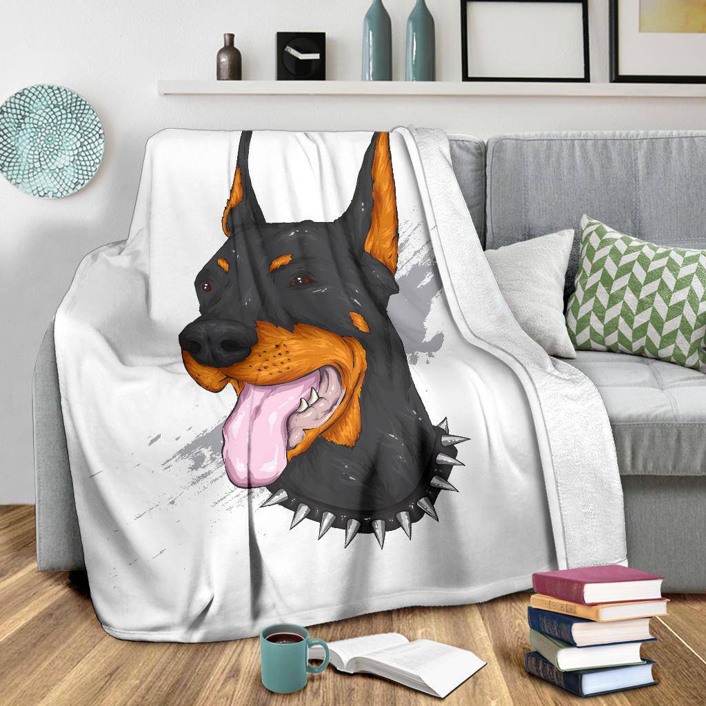 Premium Blanket Doberman Dog Cool Cartoon Portrait - Top Content | POD Collection | Free Shipping