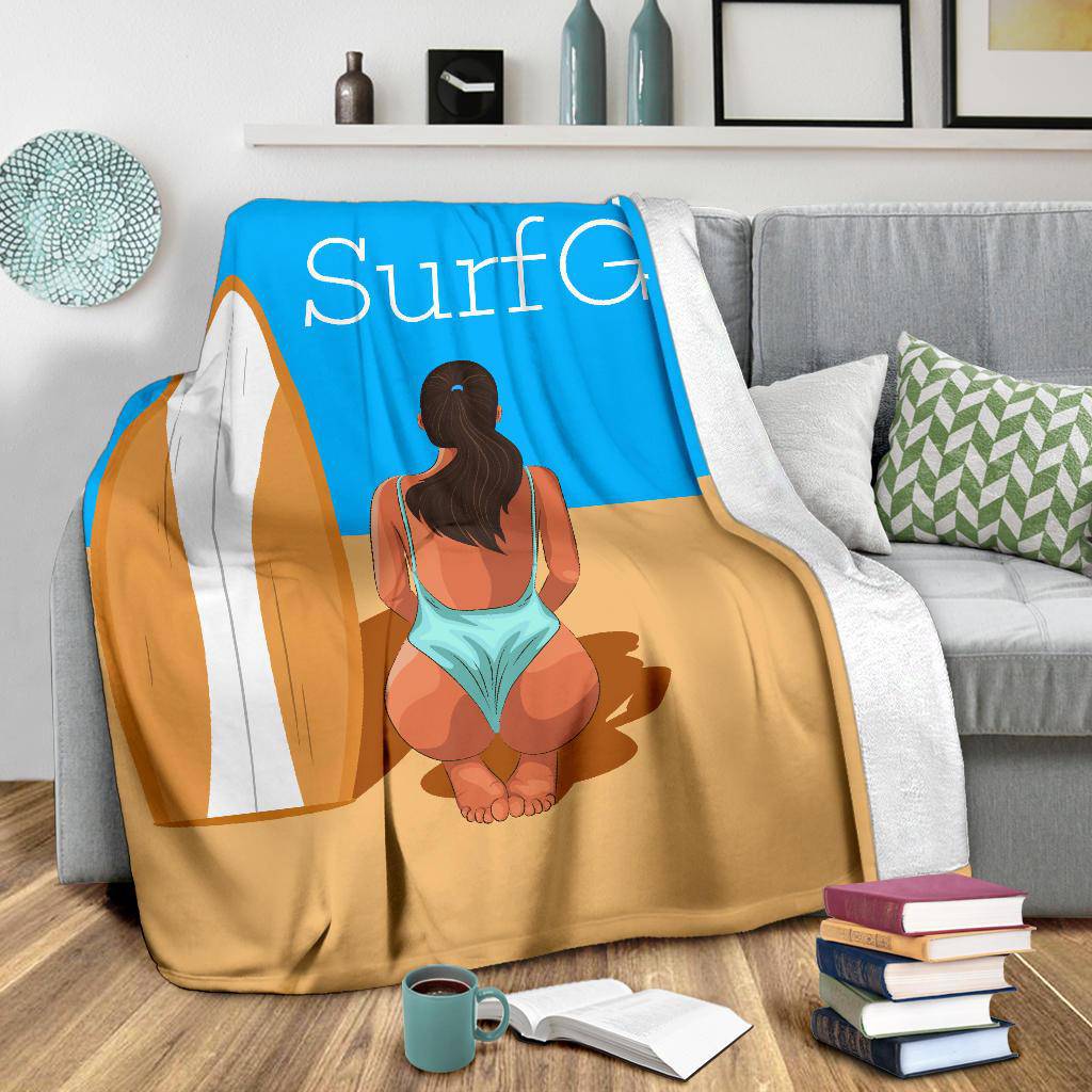 Surf Girl Beach Sand Cartoon Premium Blanket - Top Content | POD Collection | Free Shipping