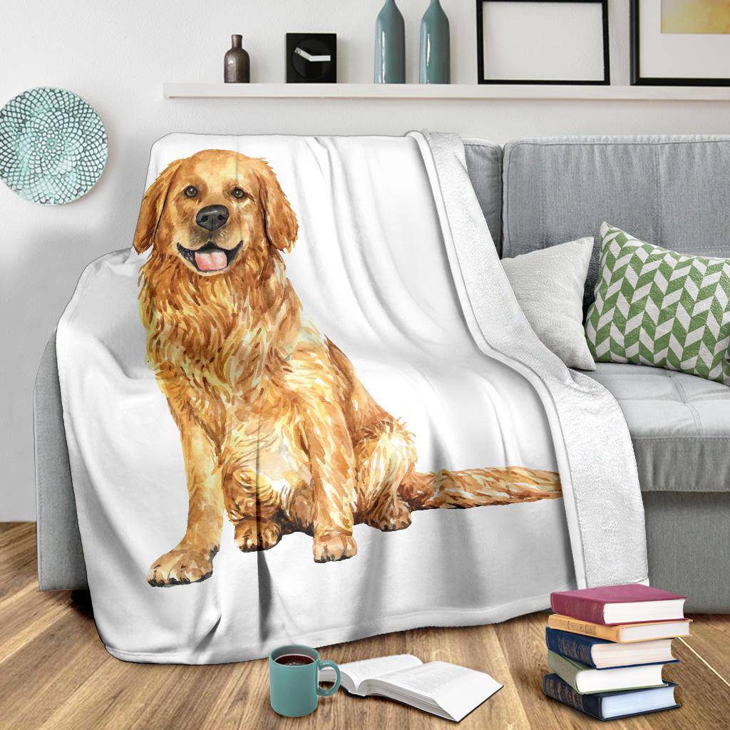 Hand Drawn Golden Retriever Premium Blanket, Watercolour Illustration - Top Content | POD Collection | Free Shipping