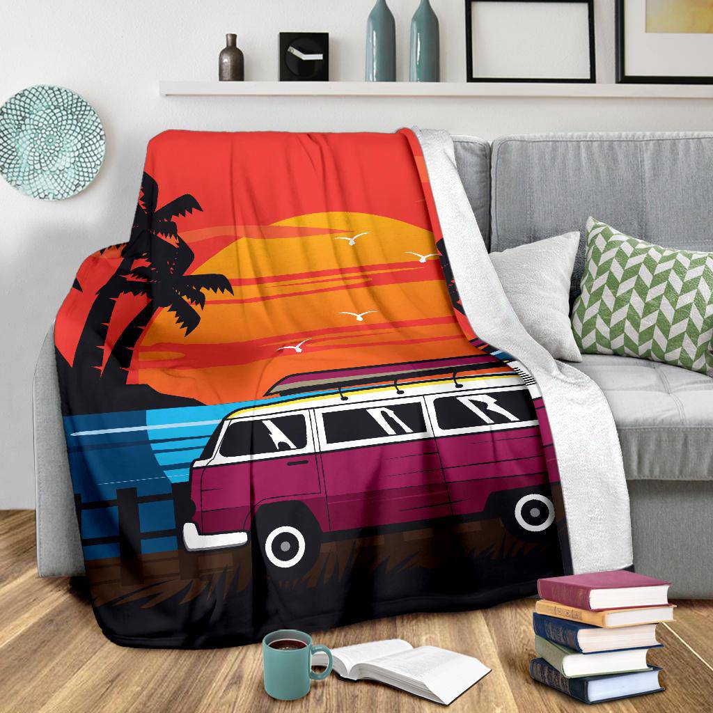 Sunset Adventure Car Cartoon Premium Blanket - Top Content | POD Collection | Free Shipping