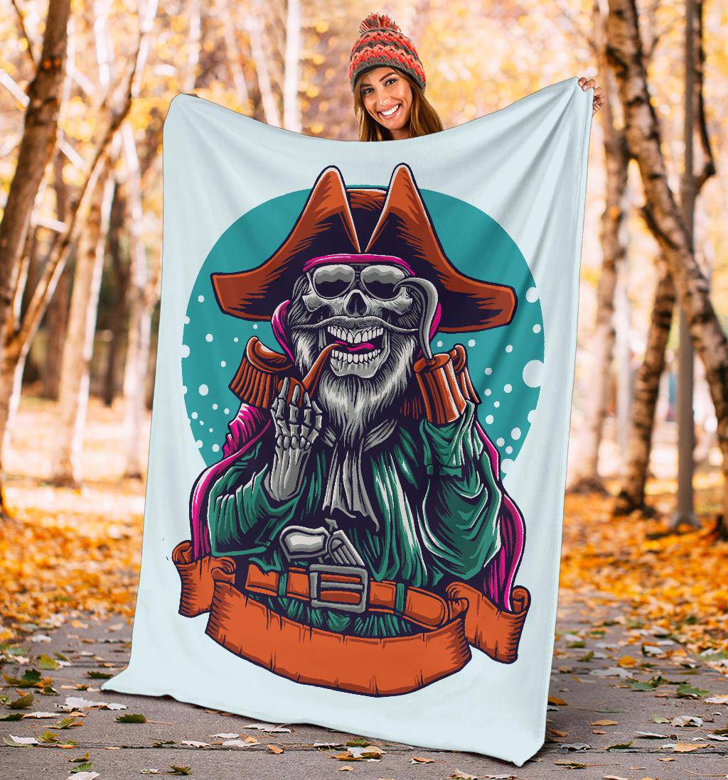 Pirate Skeleton, Smoking Skull Head Premium Blanket - Top Content | POD Collection | Free Shipping