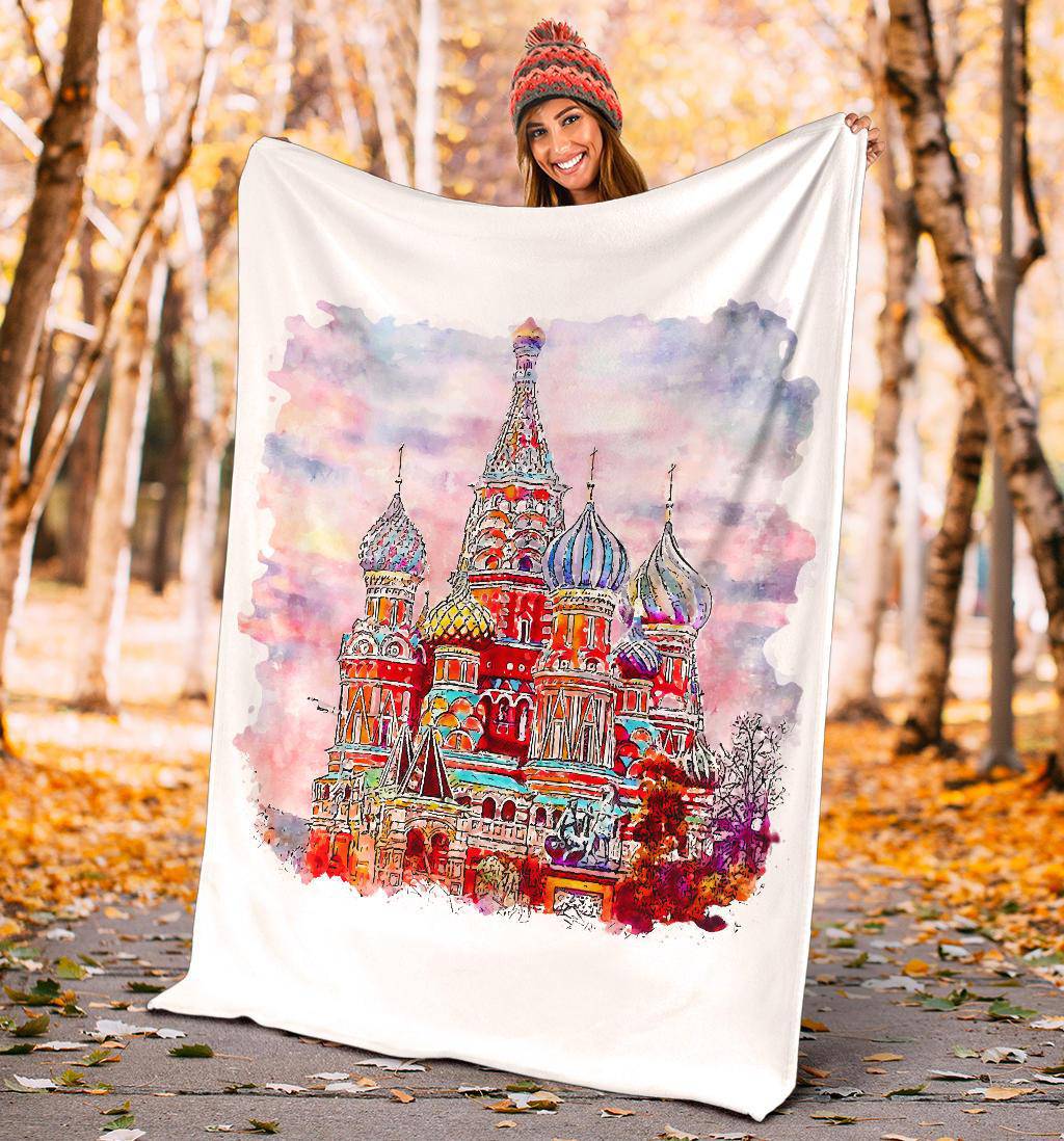 Moscow Red Square Russia Premium Blanket, Watercolour Hand Drawn Sketch Illustration - Top Content | POD Collection | Free Shipping