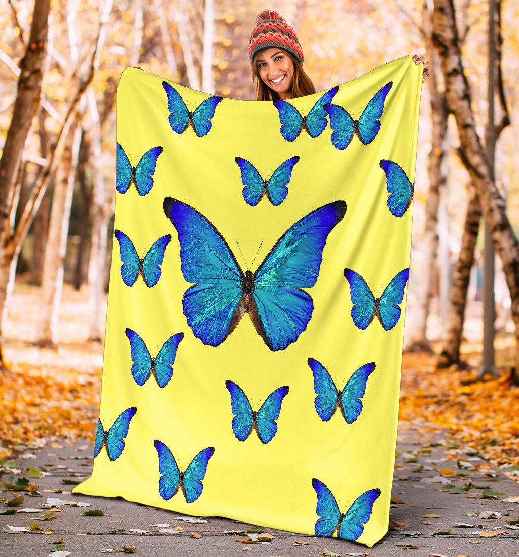 yellow with blue butterflies blanket - Top Content | POD Collection | Free Shipping