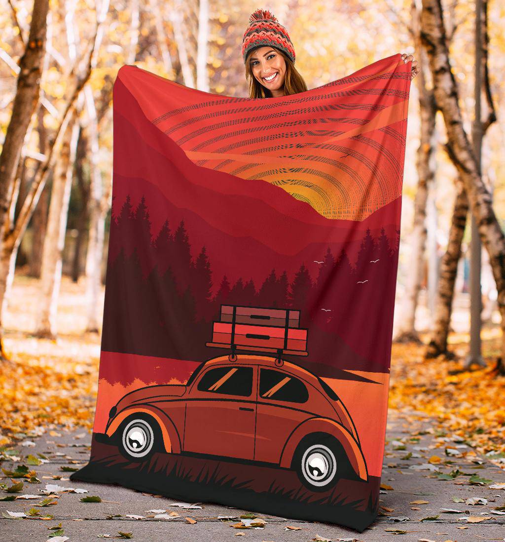 Classic Car Adventure Sunset Cartoon Premium Blanket - Top Content | POD Collection | Free Shipping