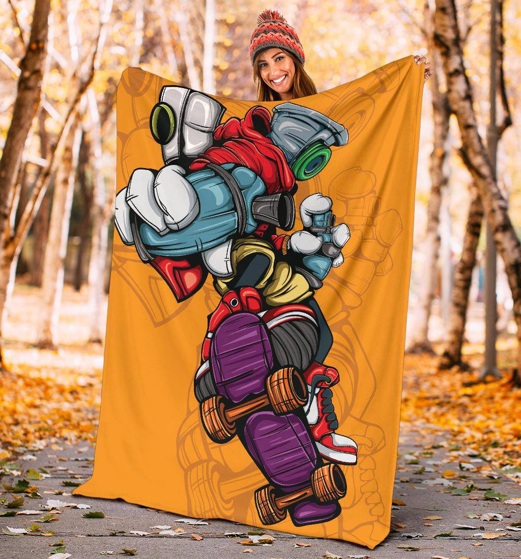 Spray can Character with Skate Board, Graffiti Premium Blanket - Top Content | POD Collection | Free Shipping