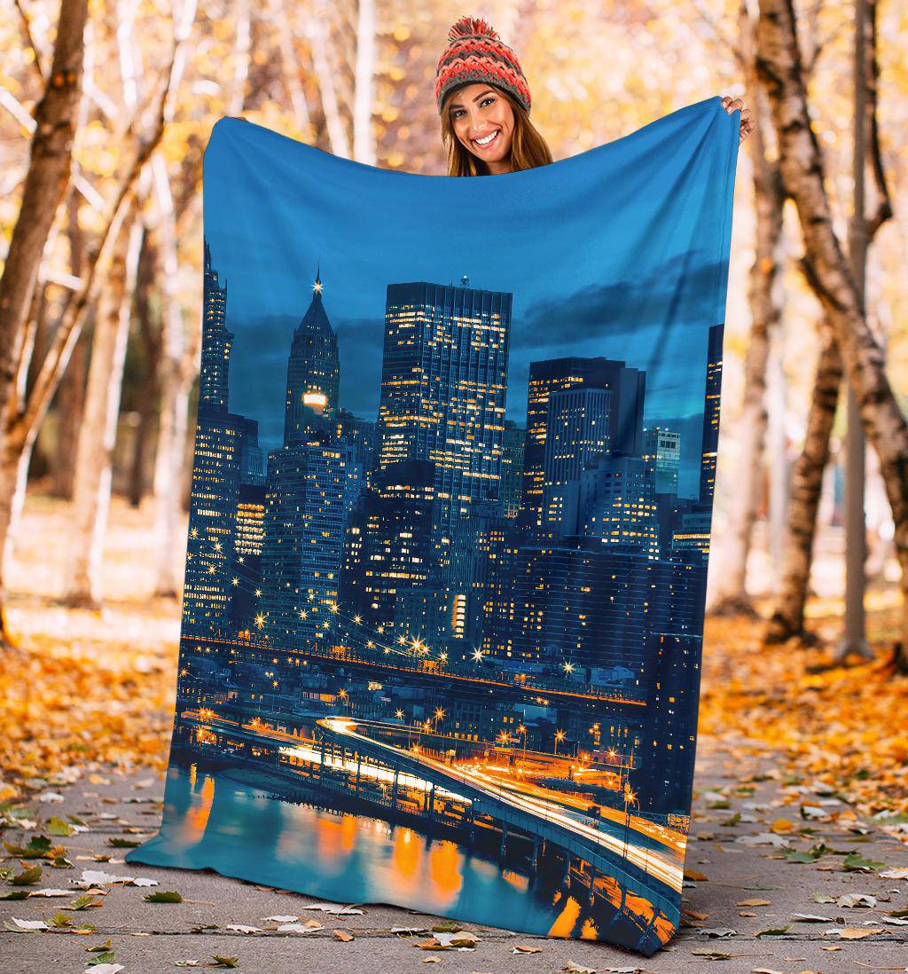 Skyline Downtown New York USA City Lights Night Sky Premium Blanket - Top Content | POD Collection | Free Shipping