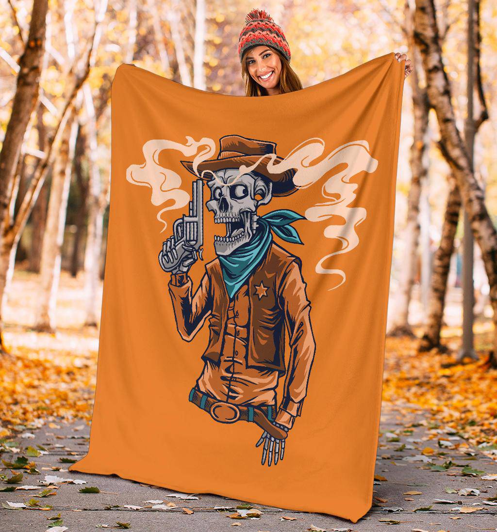 Skeleton Cowboy Sheriff, Cool Wild West Cartoon Premium Blanket - Top Content | POD Collection | Free Shipping