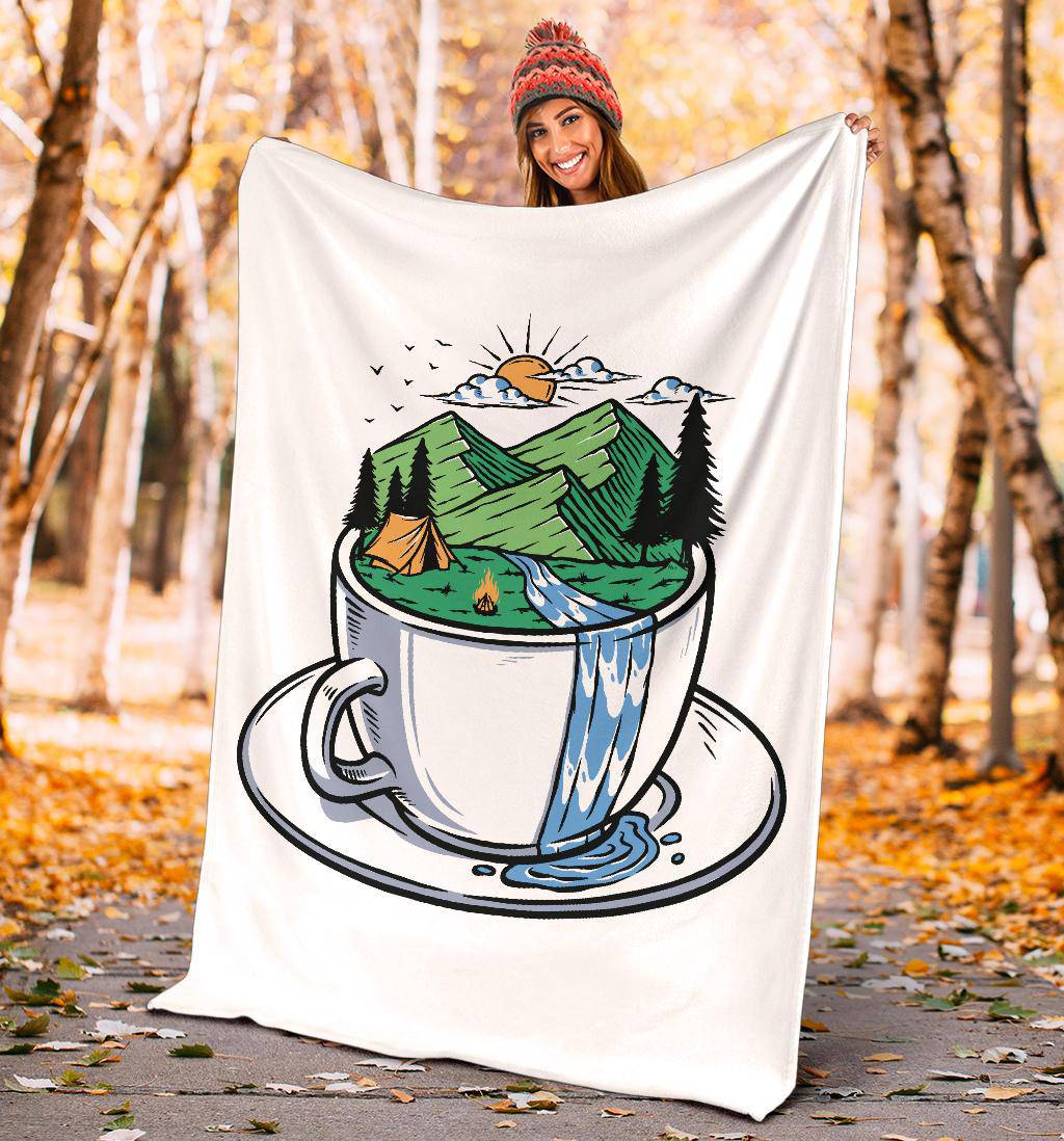 Mountain View In A Cup Premium Blanket, Cool Cartoon Drawing - Top Content | POD Collection | Free Shipping