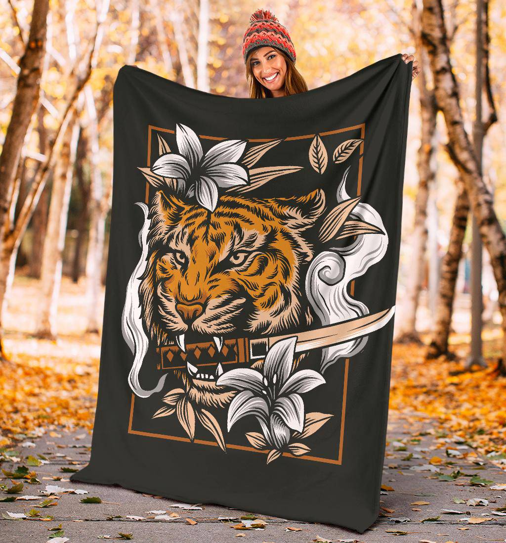 Premium Blanket Japanese Tiger Head With Katana Sword Art - Top Content | POD Collection | Free Shipping