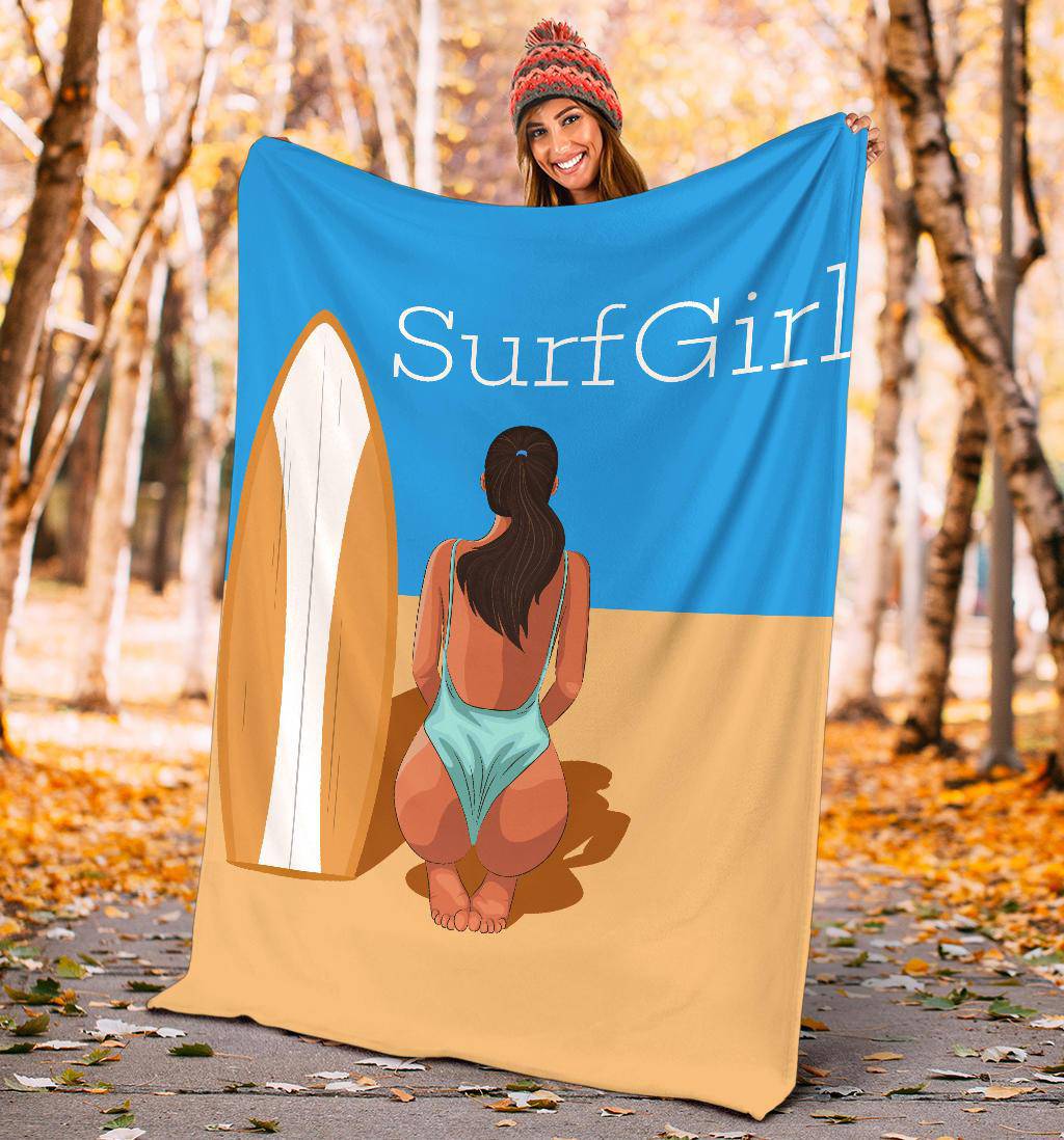 Surf Girl Beach Sand Cartoon Premium Blanket - Top Content | POD Collection | Free Shipping