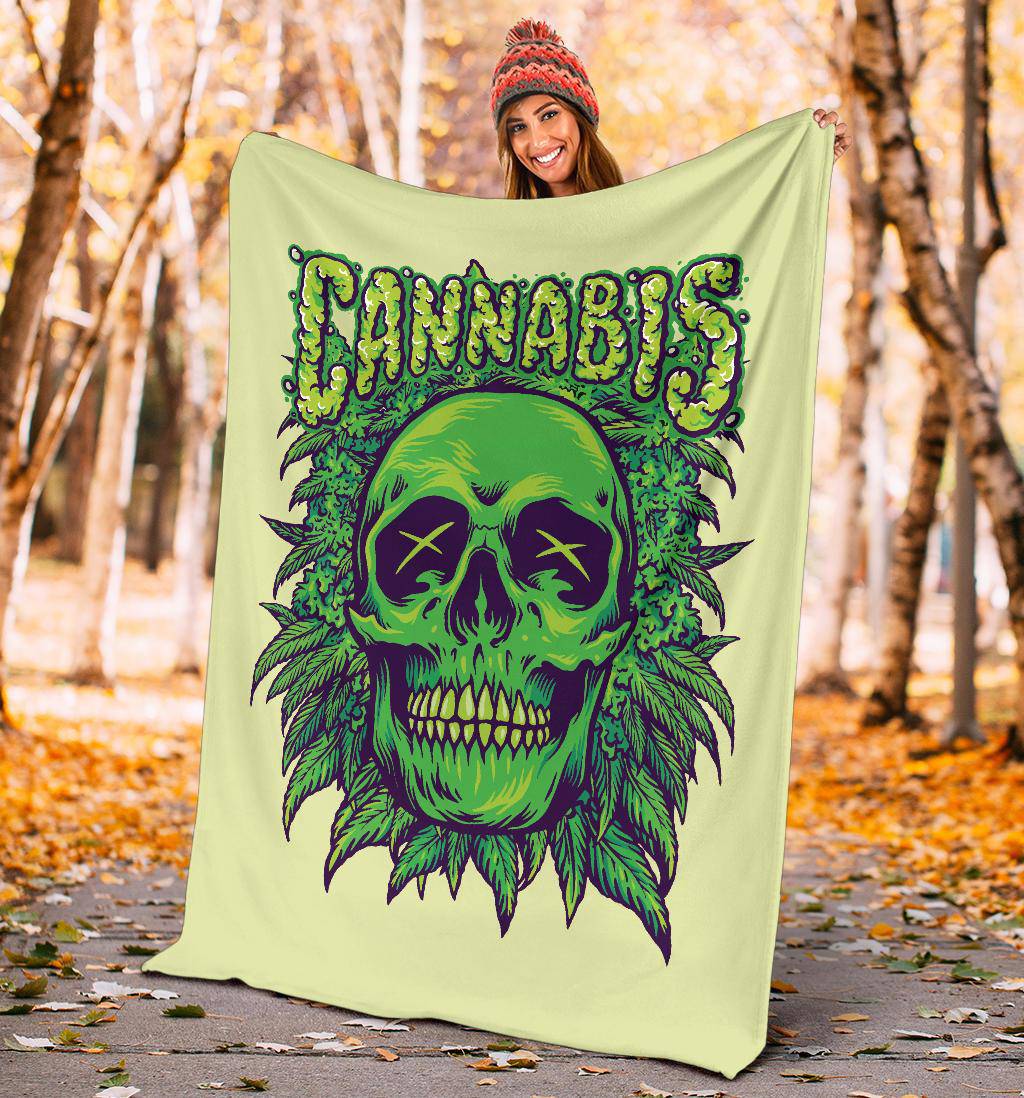 Cannabis Skull. Weed Plant Funny Cartoon Premium Blanket - Top Content | POD Collection | Free Shipping