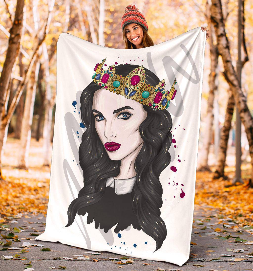 Premium Blanket Portrait Of Beautiful Girl With Crown Drawing - Top Content | POD Collection | Free Shipping