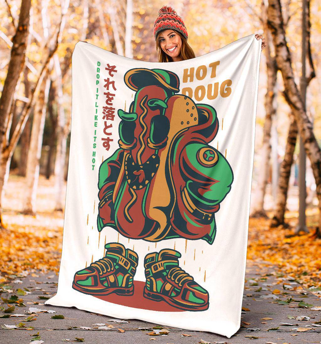 Hot Dog Funny Cartoon Figure Premium Blanket, Japanese Art - Top Content | POD Collection | Free Shipping