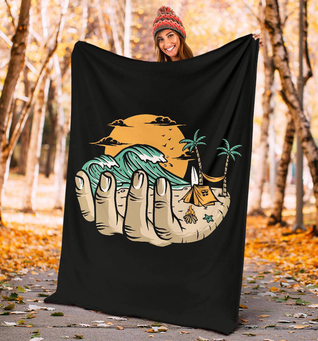 Premium Blanket Beach In Your Hand Cool Illustration - Top Content | POD Collection | Free Shipping